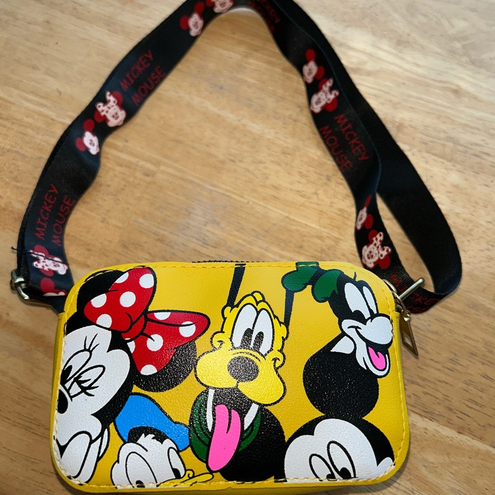 Micky mouse and friends crossbody purse wallet bag yellow adjustable strap